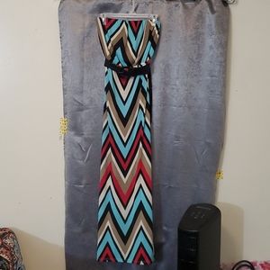 Strapless Maxi Chevron Dress